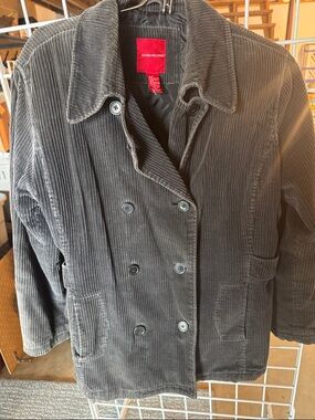 Giorgio Armani Men's-Style Double-Breasted Corduroy Jacket in Charcoal Gray